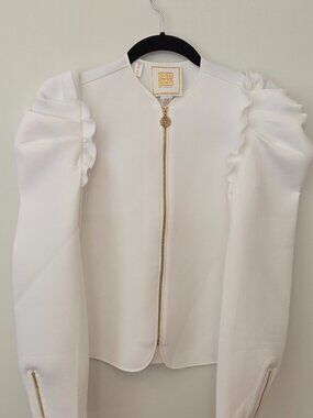 Emily McCarthy White Puff Sleeve Scuba Jacket XS